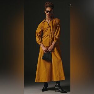 Anthropologie Maeve Mustard Long Sleeve shirt Dress